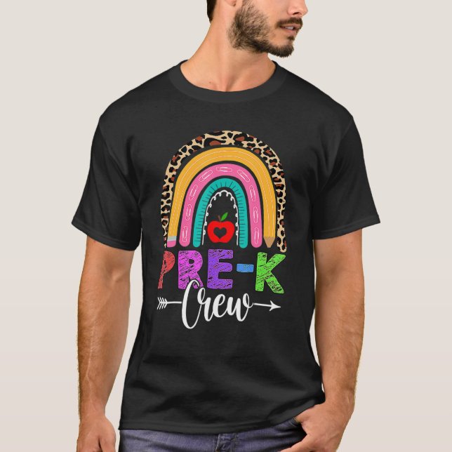 Camiseta Pré-K Tripulação Arco-Íris Leopard Professor de tr (Frente)