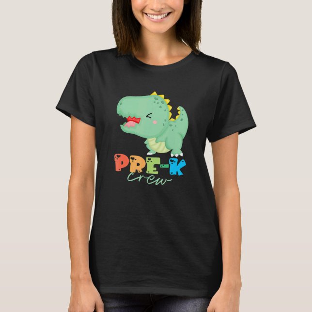Camiseta Pré-K Tripulação Dinossauro Cute Primeiro Dia Da E (Frente)
