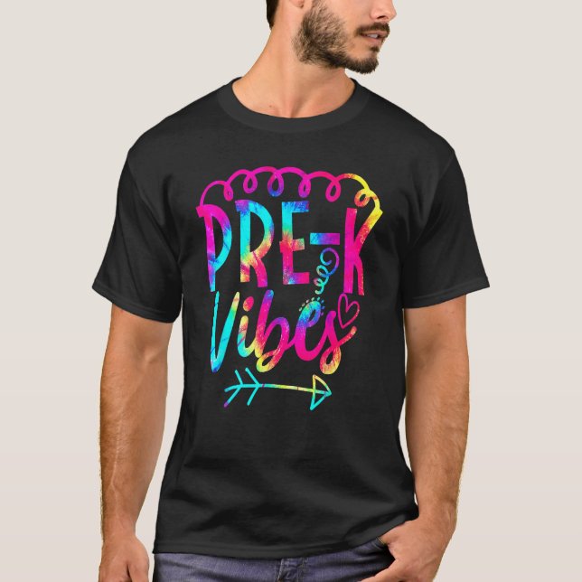 Camiseta Pré-K Vibes De Volta Para O Professor De Ti Dye (Frente)