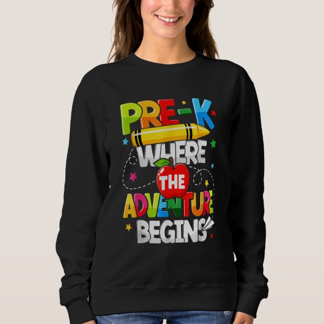 Camiseta Pre K Where The Adventure Begins Back To School Te (Frente)
