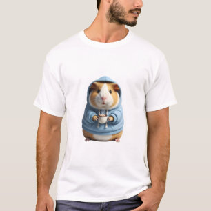Camiseta Preá com capuz azul segurando