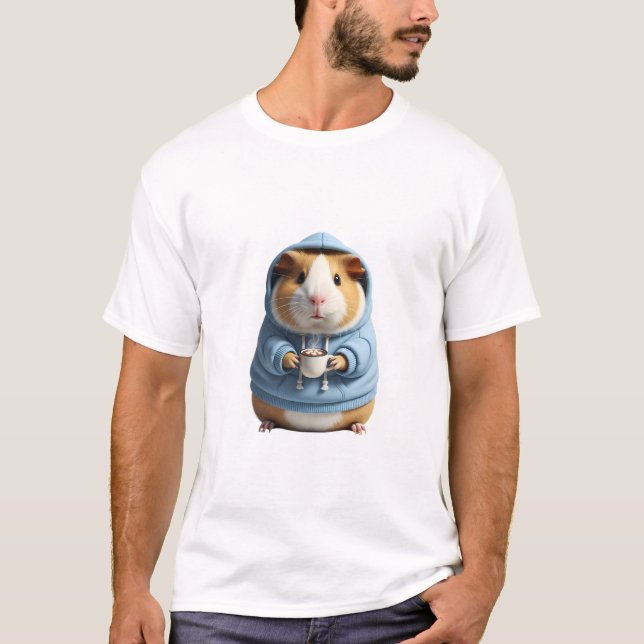 Camiseta Preá com Capuz Azul Segurando (Frente)