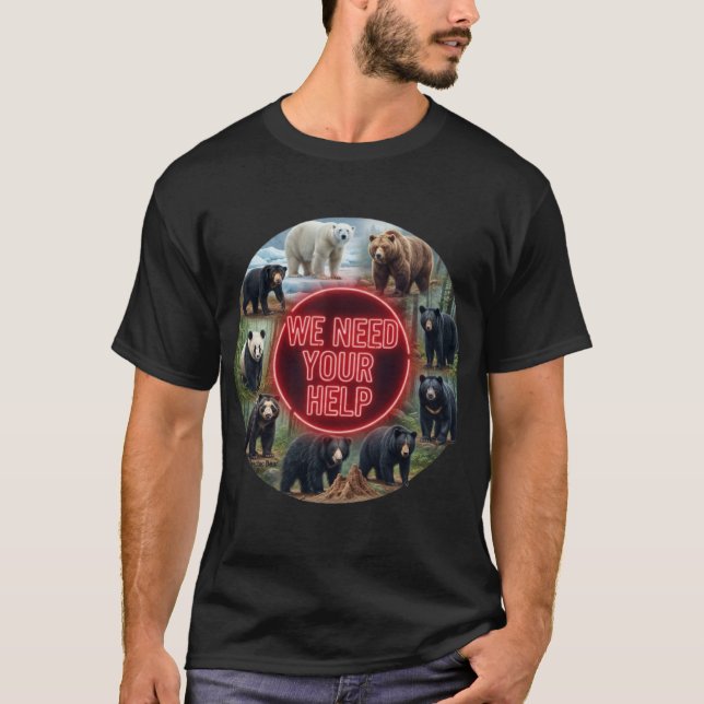 Camiseta Precisamos da Sua Ajuda 8 Espécies de Ursos (Frente)