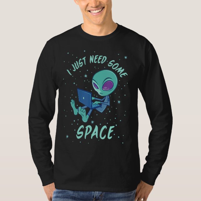 Camiseta Preciso De Alienígena Espacial Com Laptop (Frente)