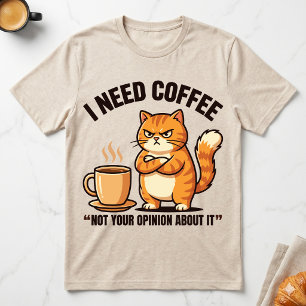 Camiseta Preciso de Café, Não da Sua Opinião Gato Laranja M
