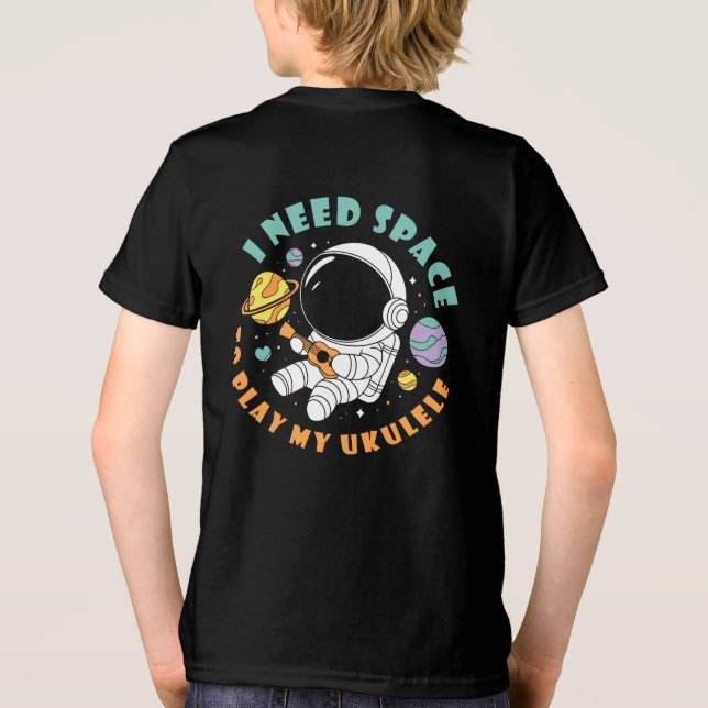 Camiseta Preciso de espaço para tocar meu Astronauta Ukulel (Verso)