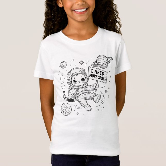 Camiseta Preciso de Mais Espaço Gato Astronauta Engraçado (Frente)