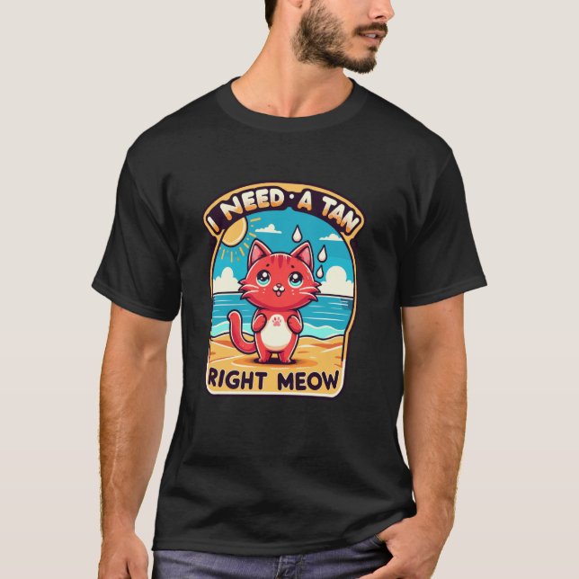 Camiseta Preciso de um Bronzeado Agora Mesmo - Gato Vermelh (Frente)