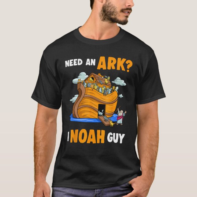 Camiseta Preciso de uma Arca Eu Cara do Noé Gato Divertido  (Frente)