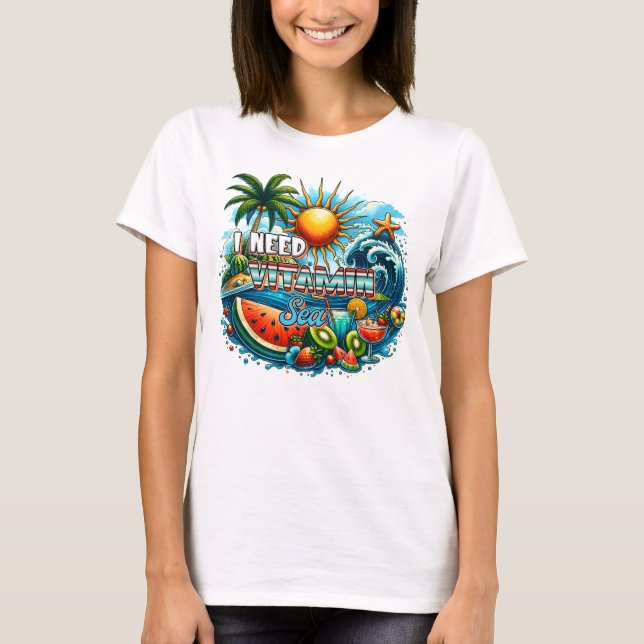 Camiseta Preciso de vitamina no mar (Frente)