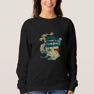 Camiseta Prédio Asiático Tradicional Onda Oceânica Japonesa