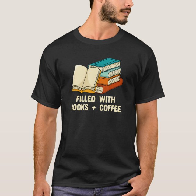 Camiseta Preenchido com Livros e Café Felicidade Lendo Pos (Frente)