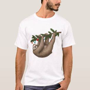 Camiseta Preguiça Alegre no Galho da Árvore de Natal com En