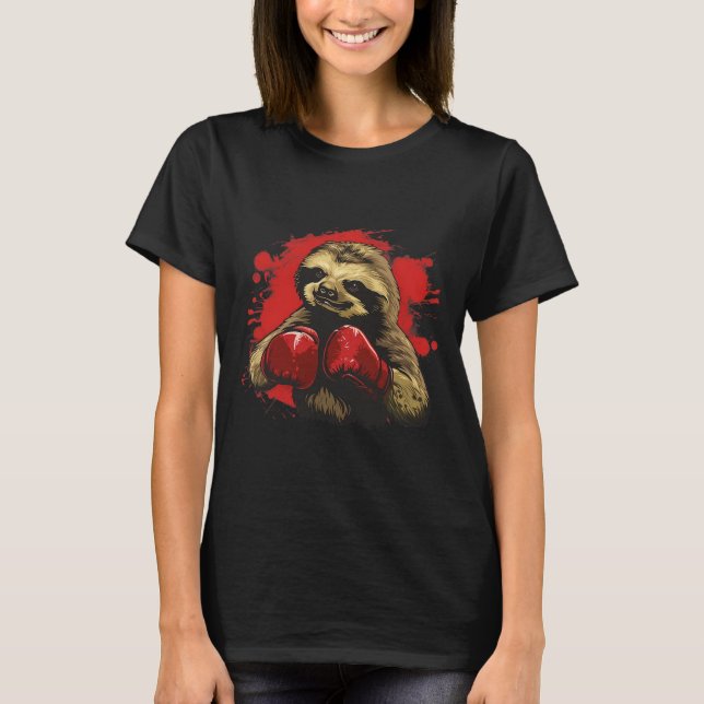 Camiseta Preguiça Boxeadora Com Luvas de Boxe Kickboxing En (Frente)
