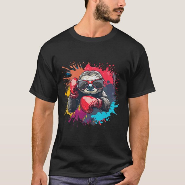 Camiseta Preguiça Boxeadora Com Luvas de Boxe Kickboxing En (Frente)