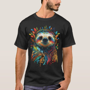 Camiseta Preguiça Colorida com Coroa de Flores na Cabeça Pi