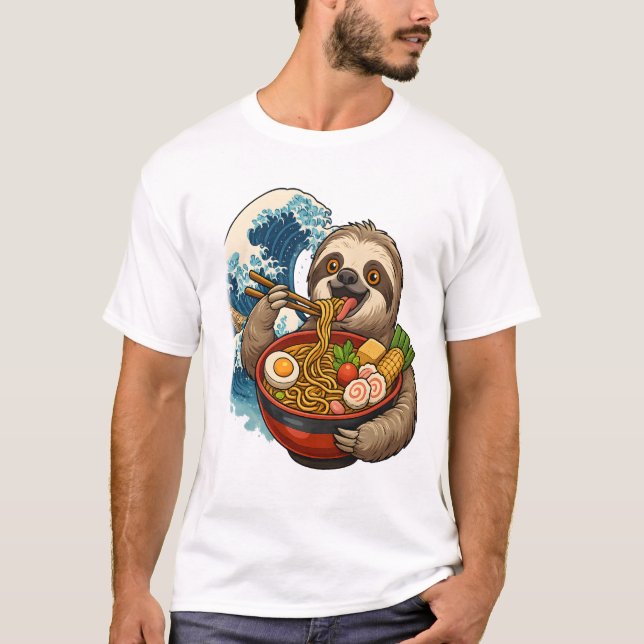 Camiseta Preguiça Comendo Ramen Japonês (Frente)