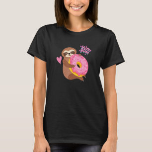 Camiseta Preguiça Comendo uma Rosquinha Rosa Animal Fofo Pa