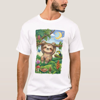 Camiseta Preguiça de desenho animado feliz pendurada no gal