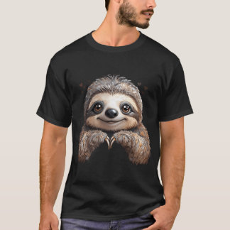 Camiseta Preguiça de desenho animado fofa fazendo coração