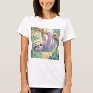 Camiseta preguiça de desenho pendurada de cabeça para baixo