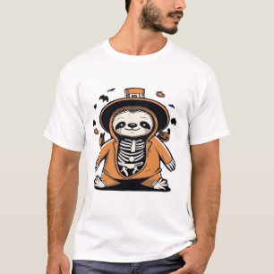Camiseta Preguiça de esqueleto assustador pedindo doces ou 