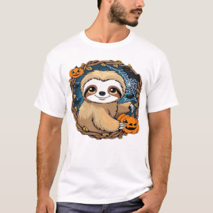 Camiseta Preguiça de Halloween, abóbora, morcego, aranha, t