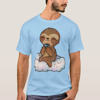 Camiseta Preguiça de Kawaii em uma nuvem com um cacau