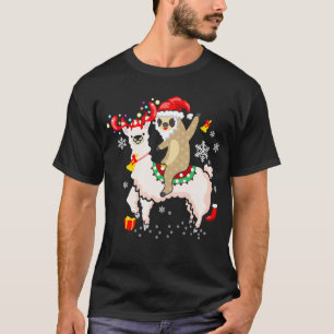 Camiseta Preguiça de Natal montando Rena de Lhama