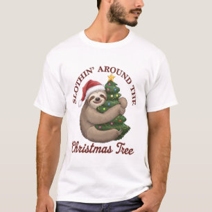 Camiseta Preguiça em Torno da Árvore de Natal