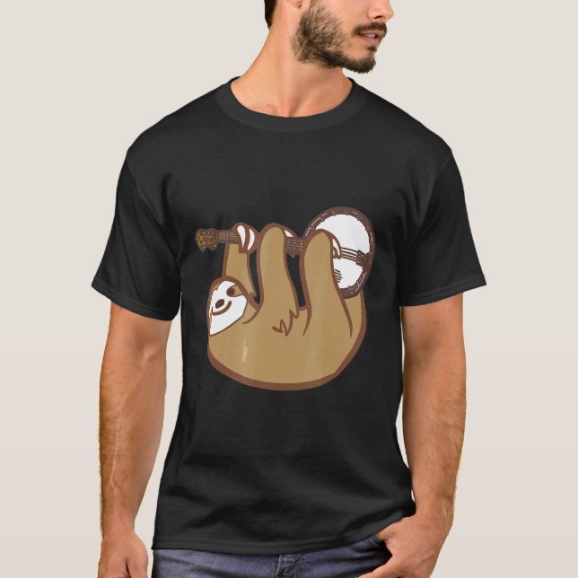 Camiseta Preguiça Engraçada Tocando Banjo (Frente)