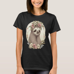 Camiseta Preguiça Floral Coroa de Flores Animal Colorido Aq