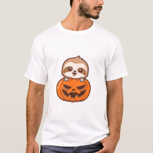 Camiseta Preguiça Fofa com Abóbora Ilustração Vetorial de C