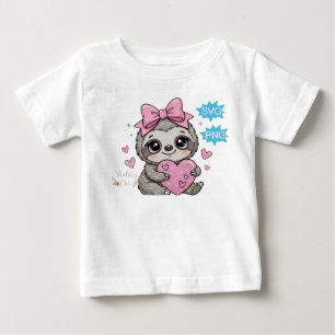 Camiseta Preguiça Fofa Segurando um Coração