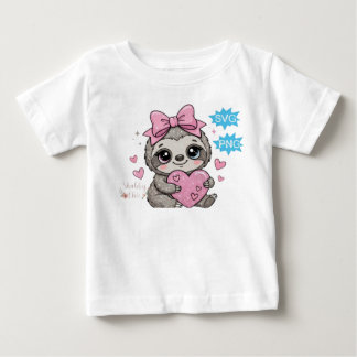 Camiseta Preguiça Fofa Segurando um Coração