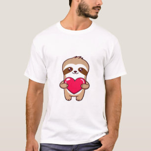 Camiseta Preguiça Kawaii Chibi Abraçando Coração � Adorável