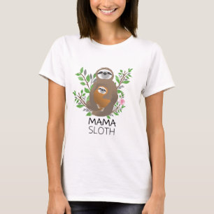 Camiseta Preguiça Mãe Segurando Bebê Preguiça na Floresta T
