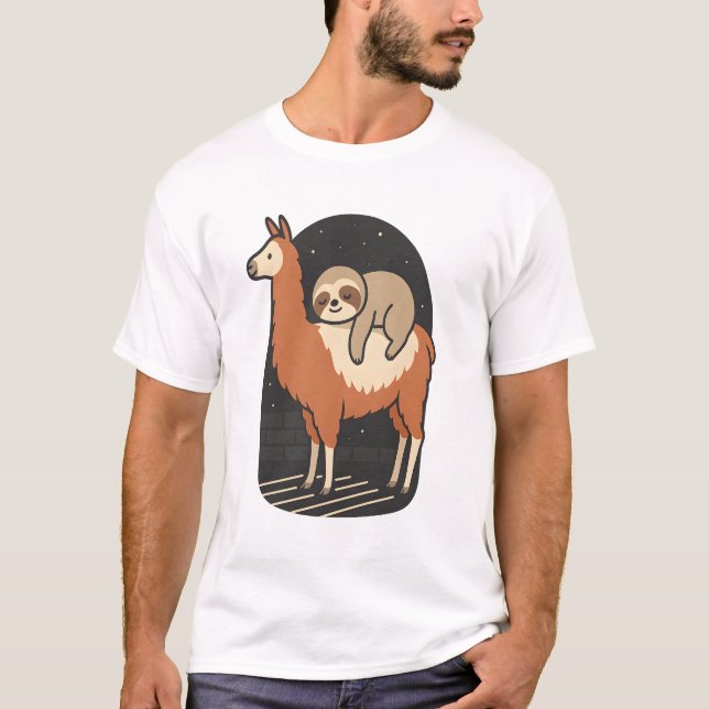 Camiseta Preguiça Montando Lhama (Frente)