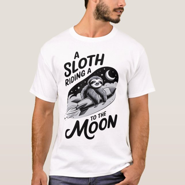 Camiseta Preguiça montando um foguete para a Lua (Frente)
