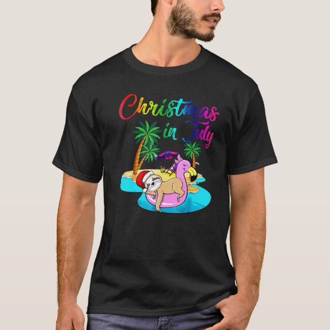 Camiseta Preguiça no Natal Flamingo em julho (Frente)