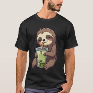 Camiseta Preguiça Relaxada Bebendo Chá de Bolhas Animal Fof