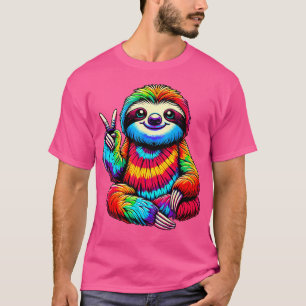 Camiseta Preguiça Tie-Dye Símbolo da Paz Hippie
