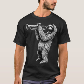Camiseta Preguiça Tocando Trombeta Trompetista Instrumento 