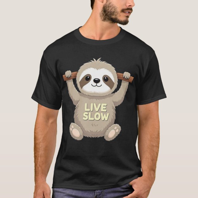 Camiseta Preguiça Viva Devagar – Design Fofo de De (Frente)