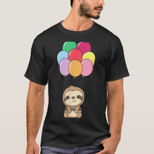 Camiseta Preguiça Voa Com Balões Coloridos Kawaii Preguiça