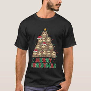 Camiseta Preguiças De Férias Luzes De árvore De Natal Anima