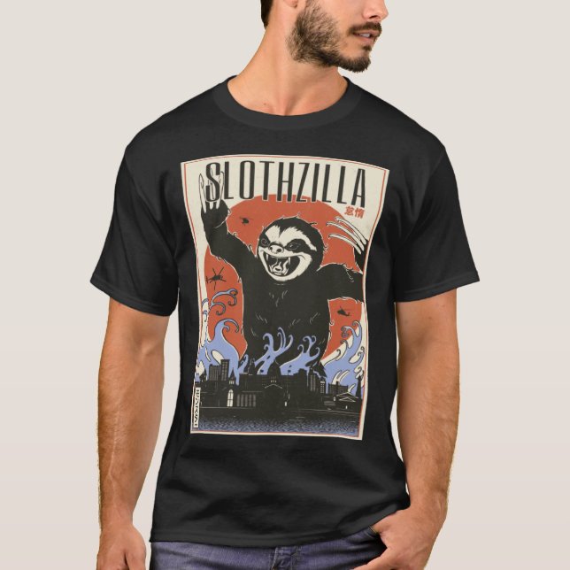 Camiseta Preguiçoso engraçado Slothzilla Ásia Monstro (Frente)