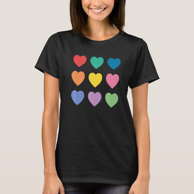 Camiseta Premium de Corações Multicoloridos (Frente)