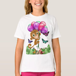 Camiseta Prendendo Macaco Bonito, Borboletas E Balões