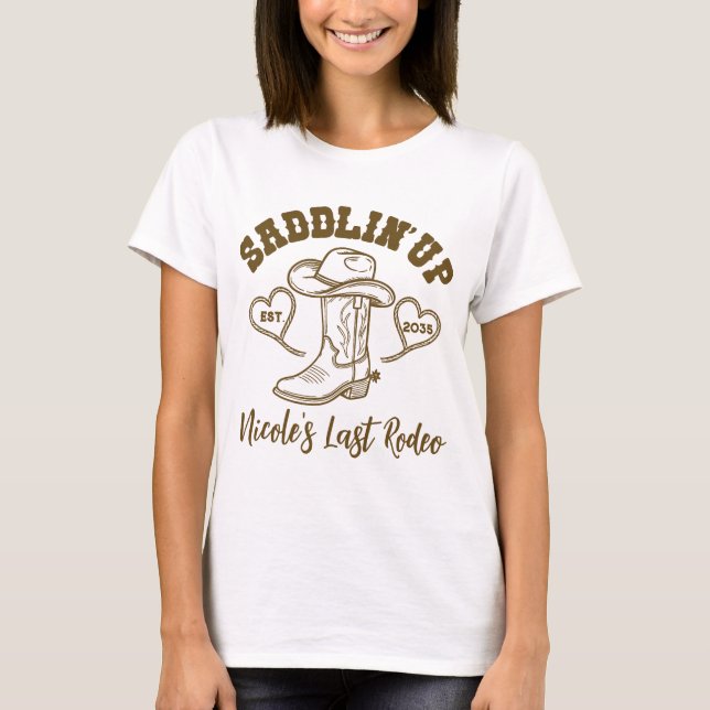 Camiseta Preparando-se para o Último Rodeio de Solteira da  (Frente)